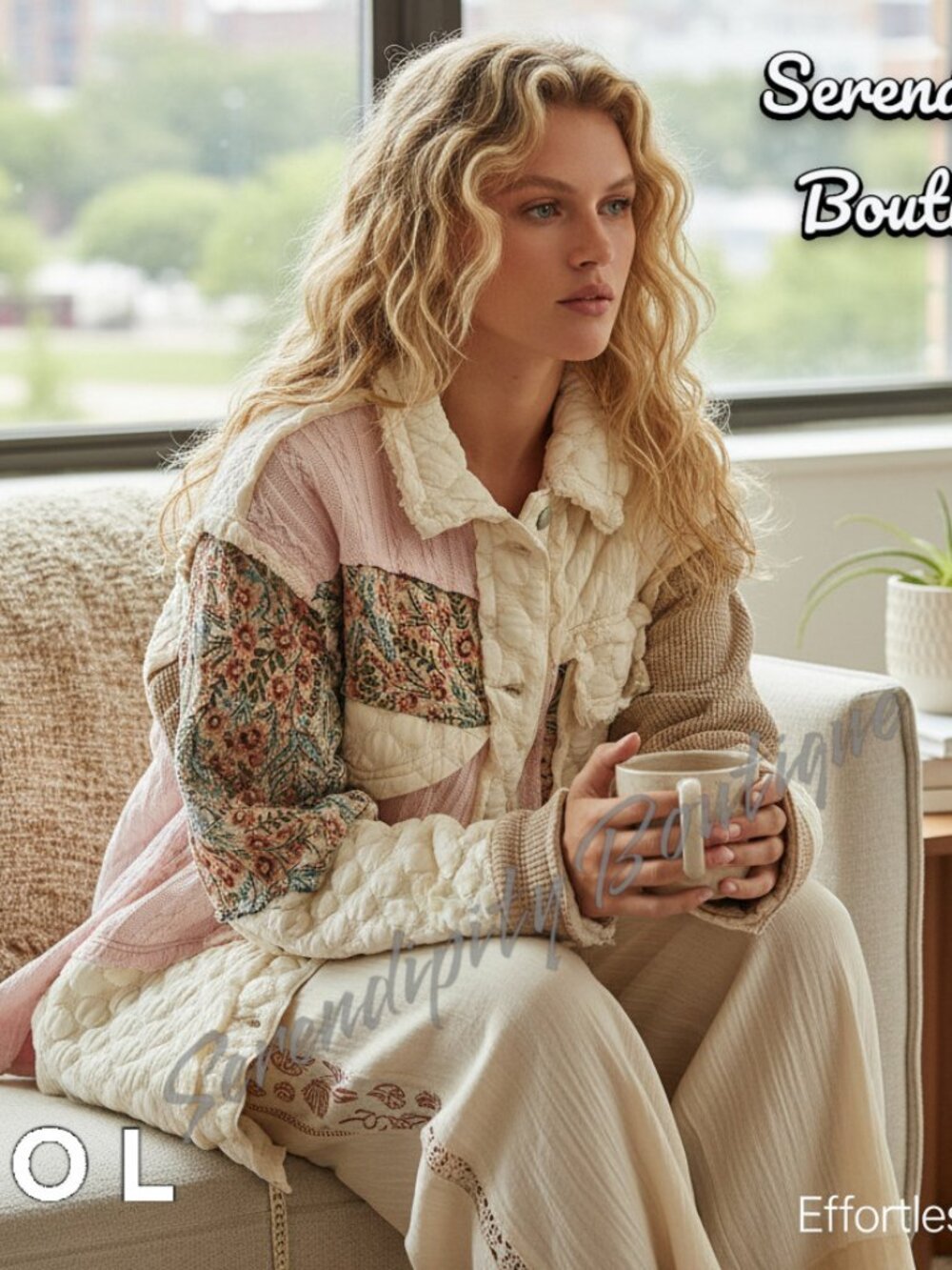 POL Coastal Bohemian Luxurious Quilted Jacquard Collared Button Up Comfy Jacket - Picture 3 of 15